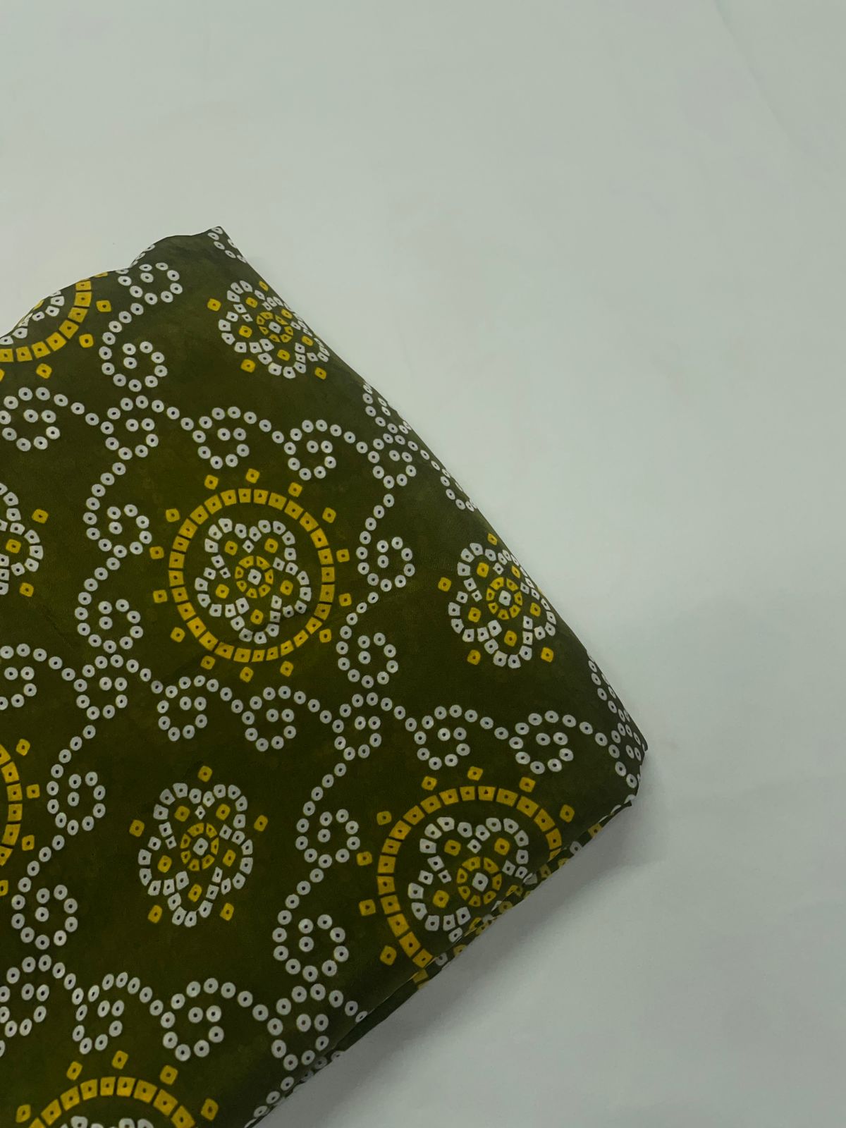 Mehndi Green Geometric Habutai Silk Fabric KTEX