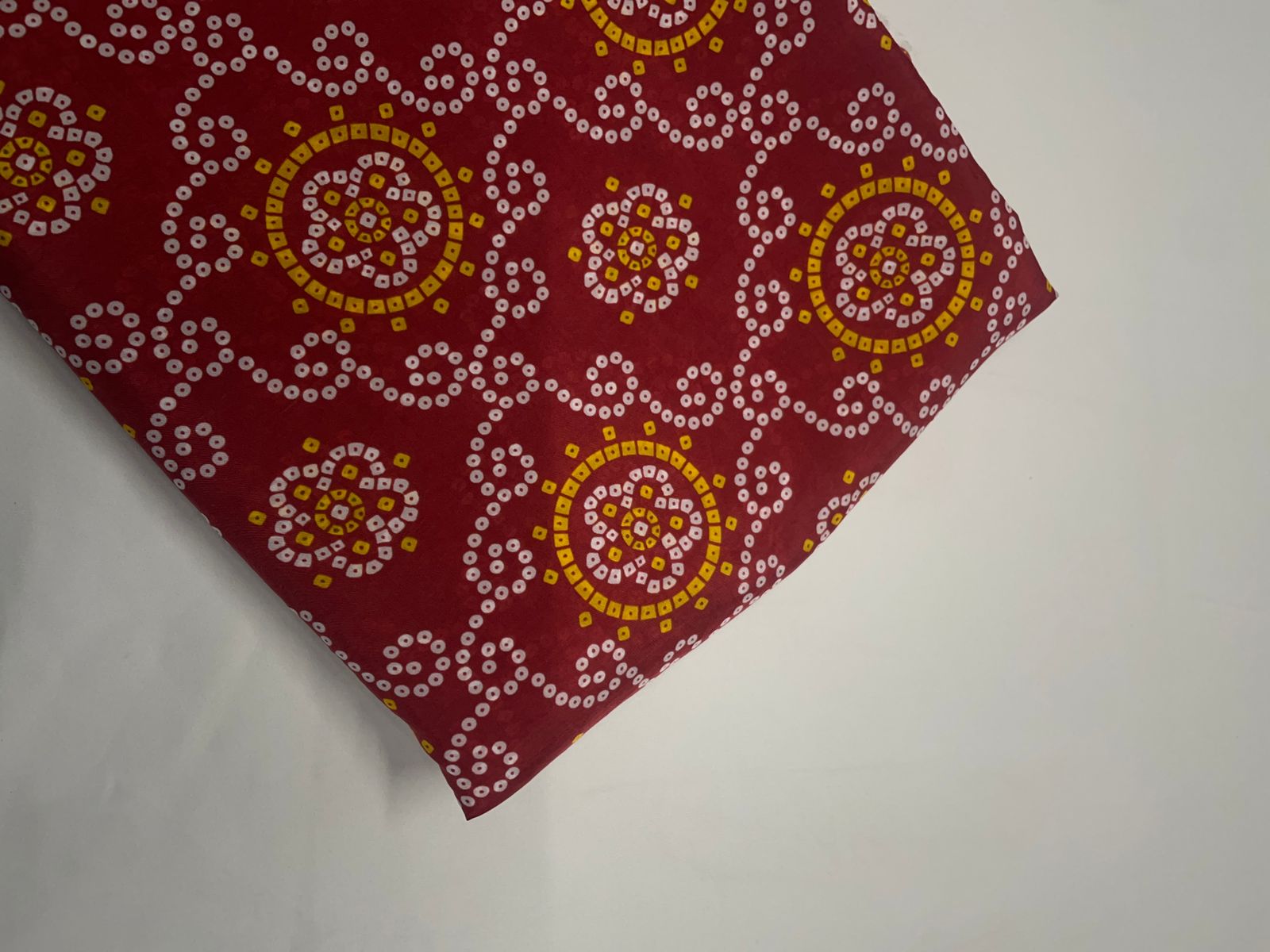 Dark Red Geometric Habutai Silk Fabric KTEX