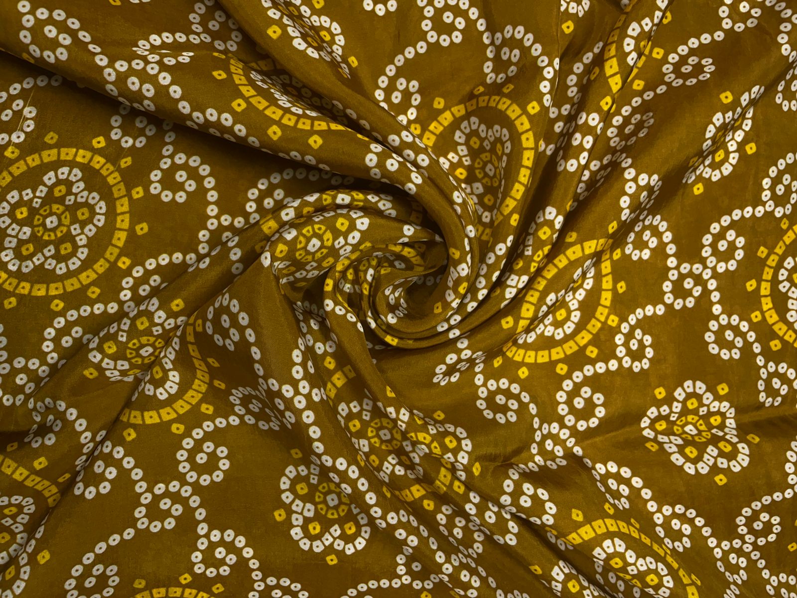 Dark Mustard Geometric Habutai Silk Print 44 Kapdashop