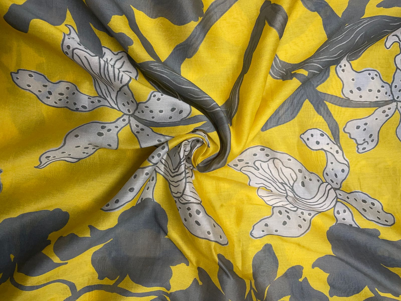 Yellow Grey Floral Pure Chanderi Kapdashop