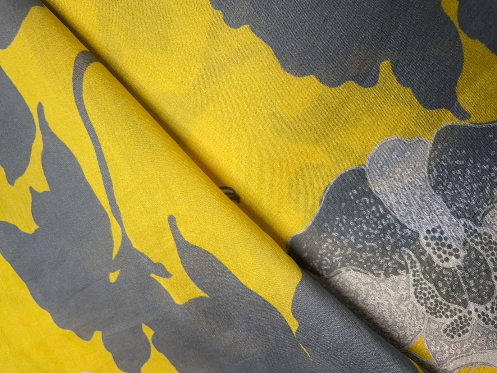 Yellow Grey Floral Pure Chanderi Kapdashop