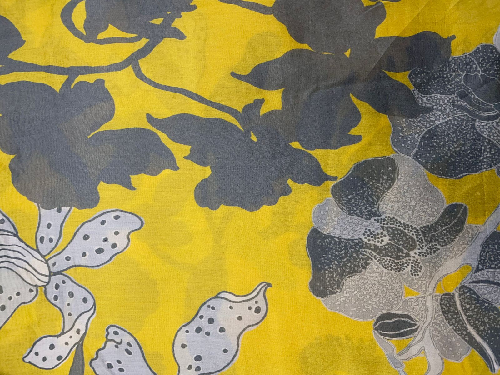 Yellow & Grey Floral Pure Chanderi Fabric KTEX