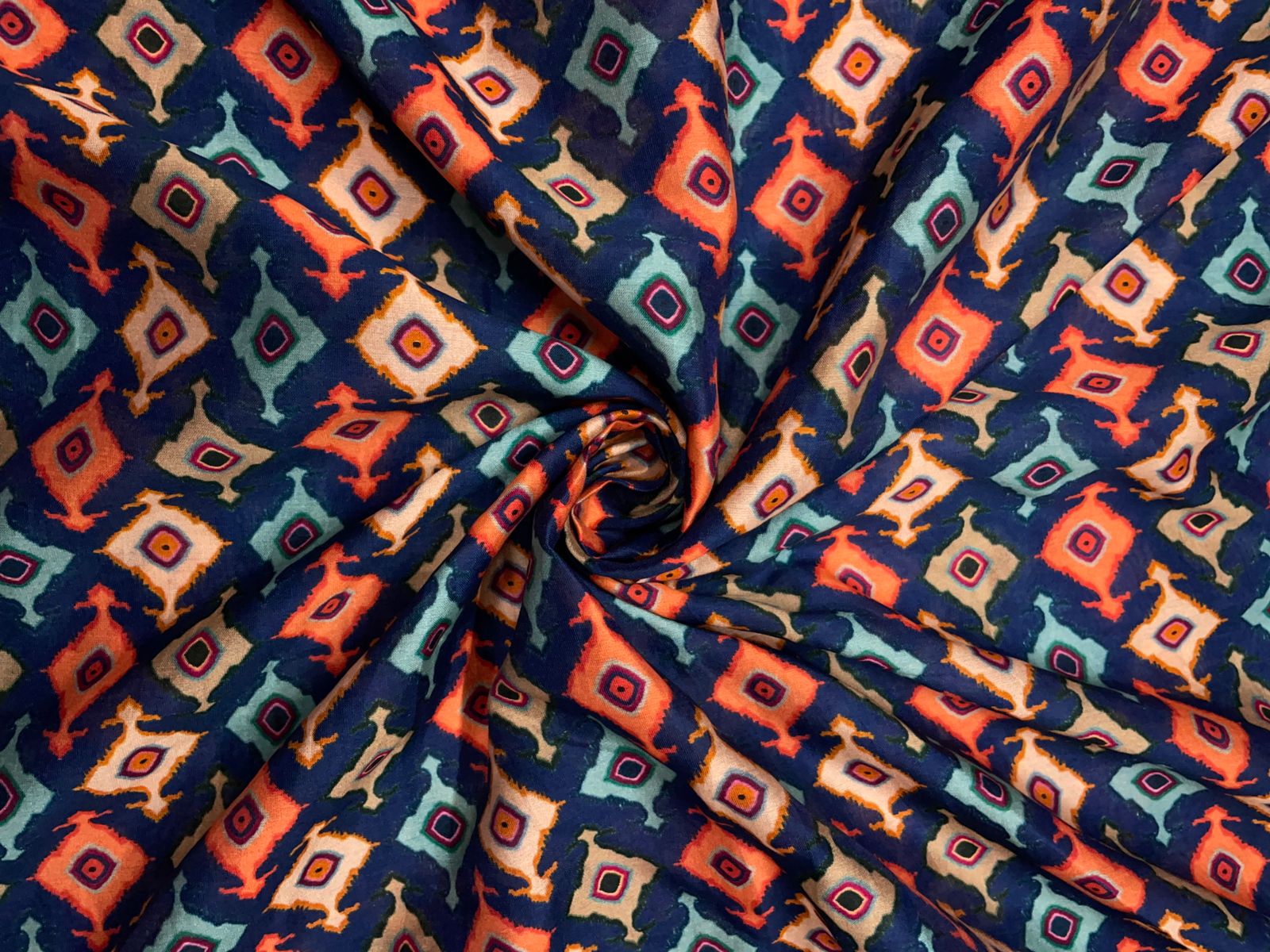 Navy Blue Geometric Pure Chanderi Kapdashop