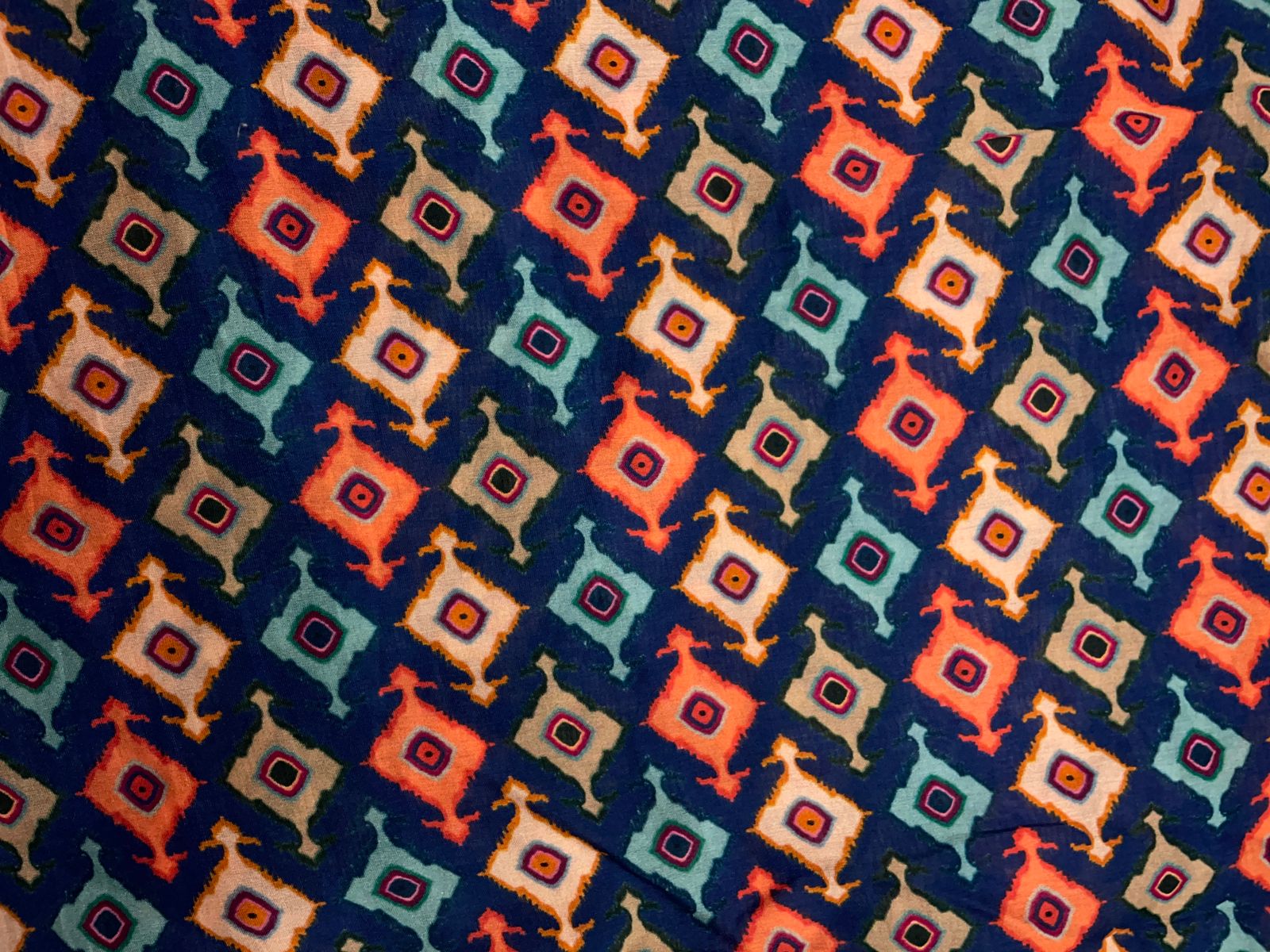 Navy Blue Geometric Pure Chanderi Kapdashop