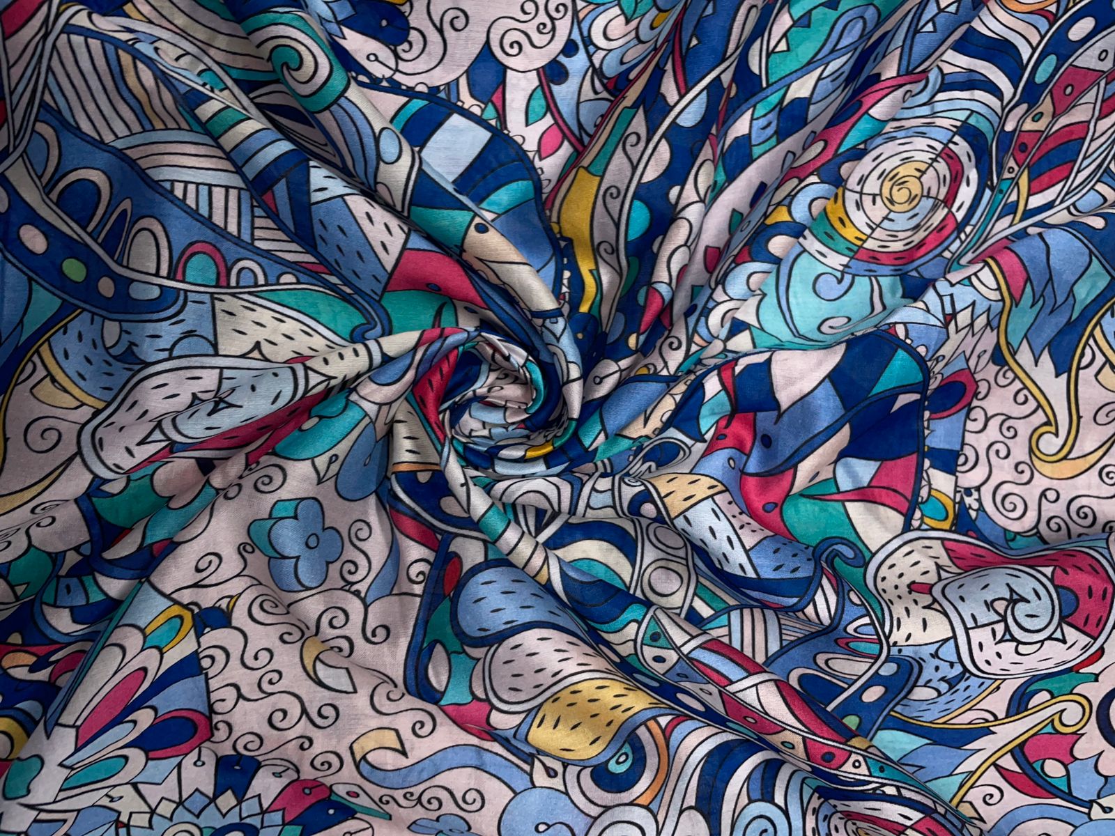 Multicolor Abstract Pure Chanderi Fabric KTEX