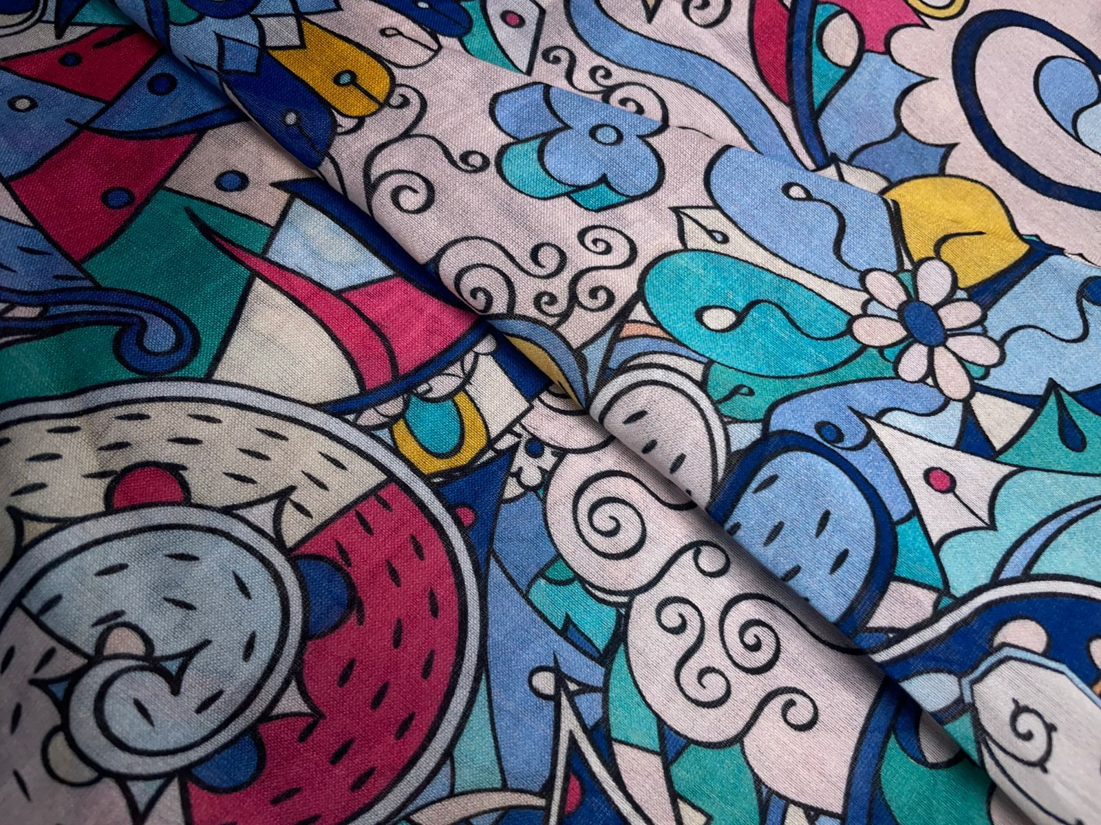 White Multicolor Abstract Pure Chanderi Kapdashop