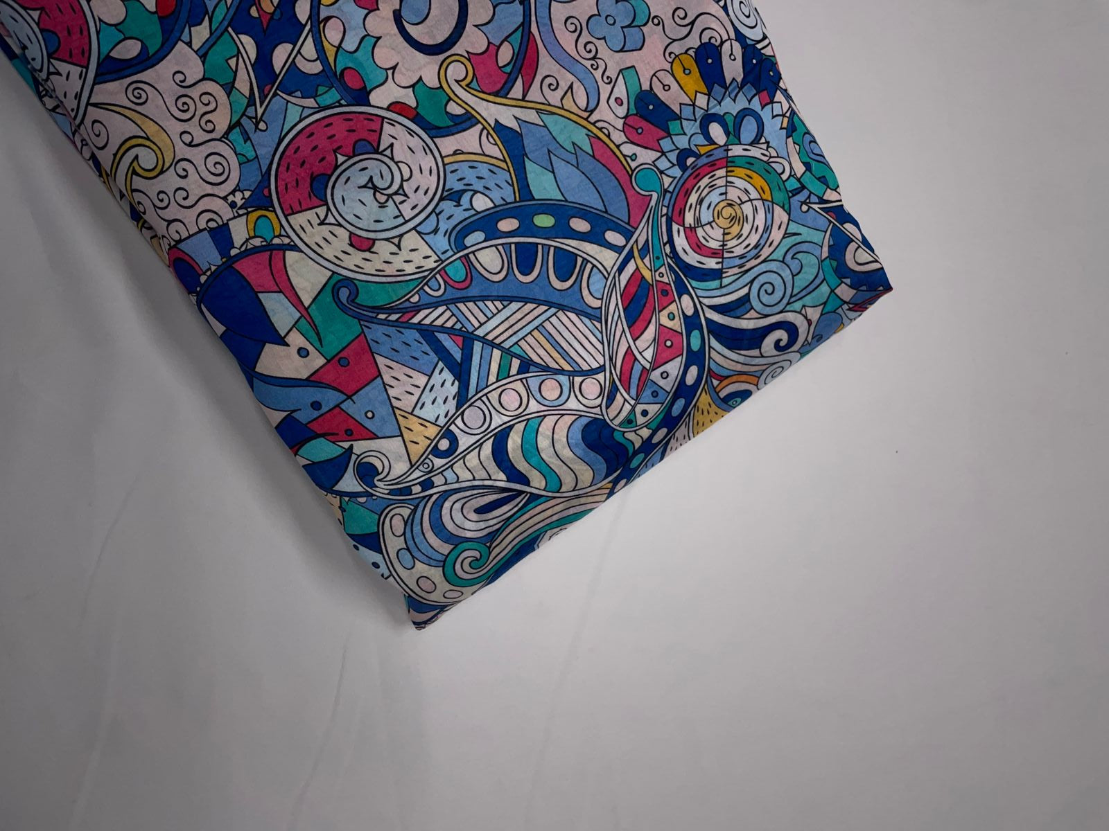 White Multicolor Abstract Pure Chanderi Kapdashop