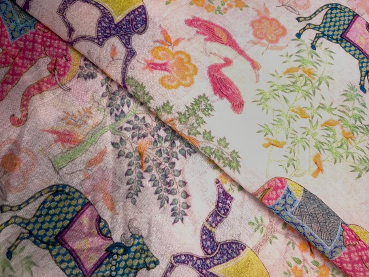 Light Pink Animal Pure Chanderi Print Kapdashop