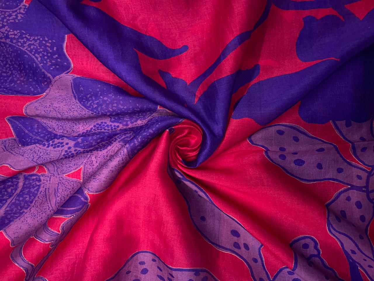 Magenta & Royal Purpler Abstract Pure Chanderi Fabric KTEX