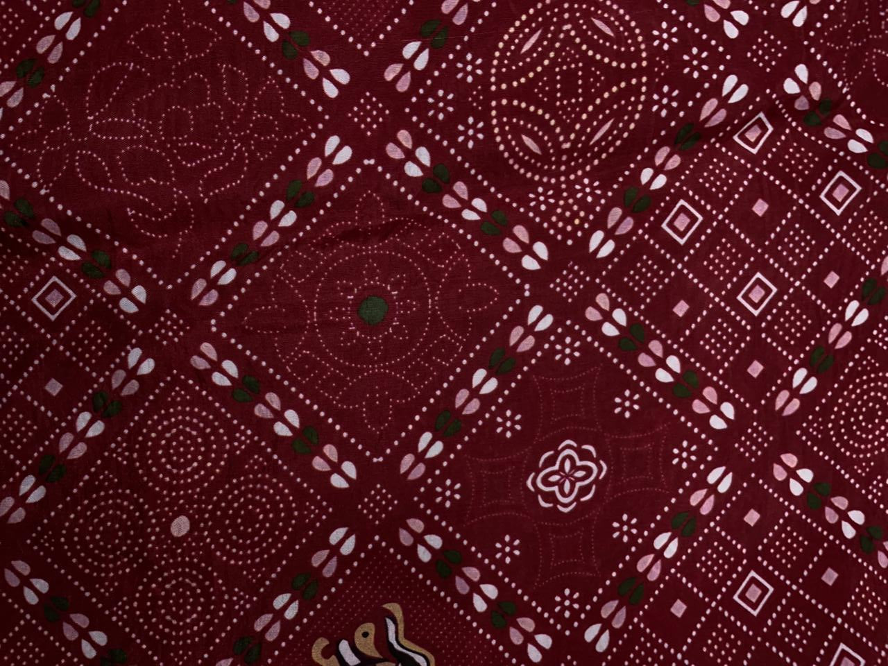 Dark Maroon Geometric Habutai Silk Fabric KTEX