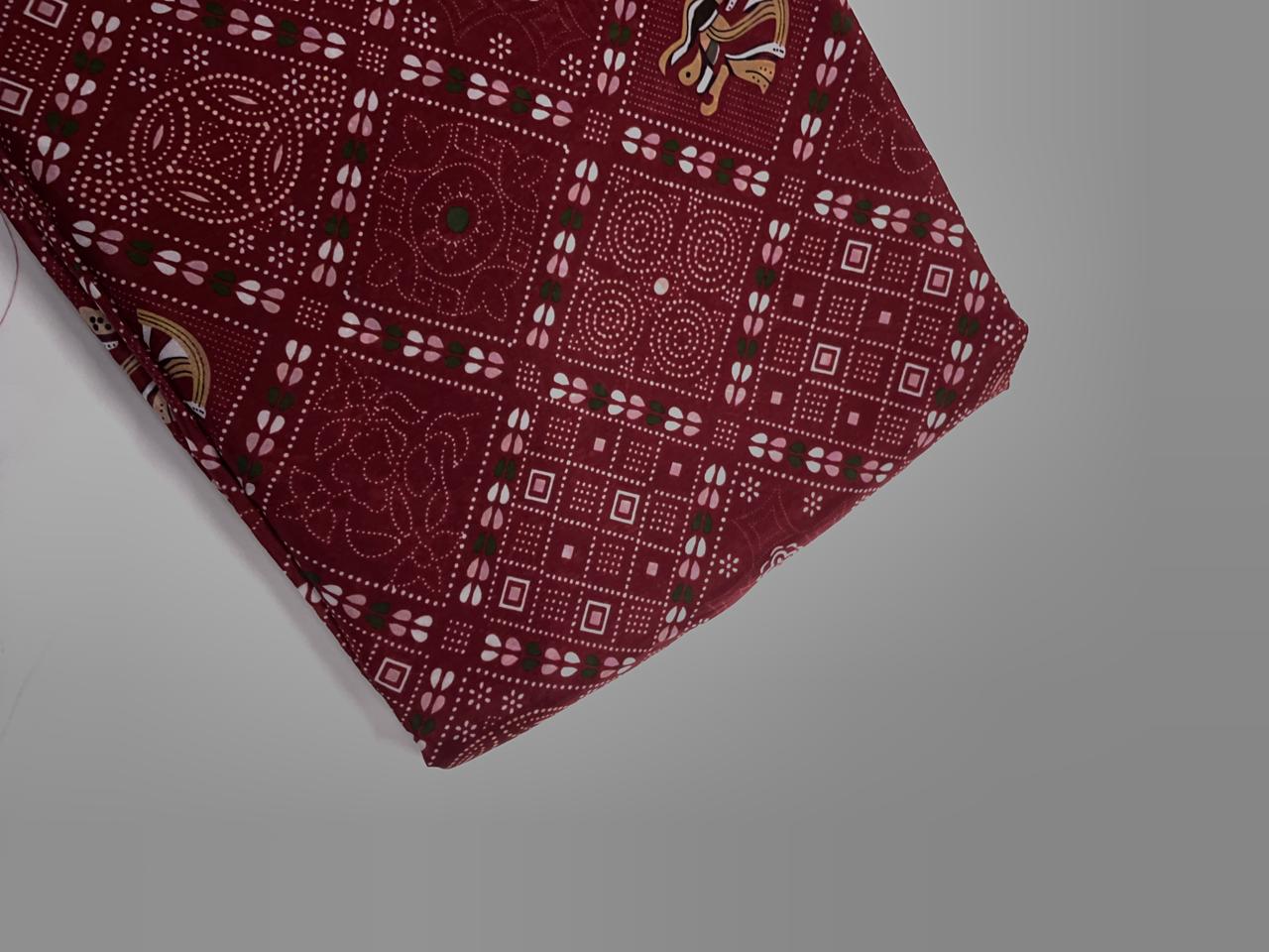 Dark Maroon Geometric Habutai Silk Fabric KTEX