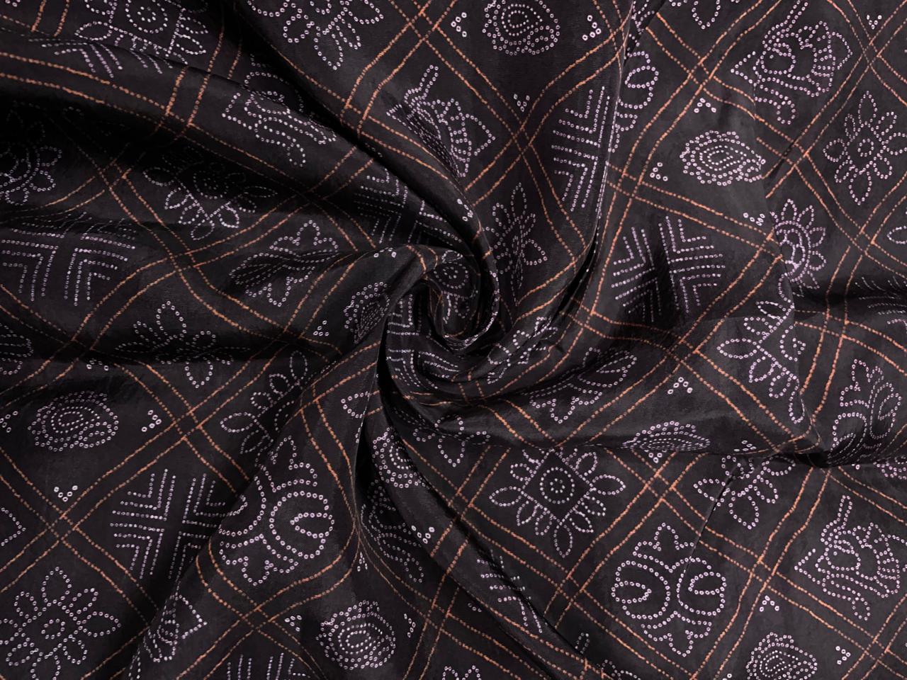 Dark Brown Geometric Habutai Silk Print 44 Kapdashop