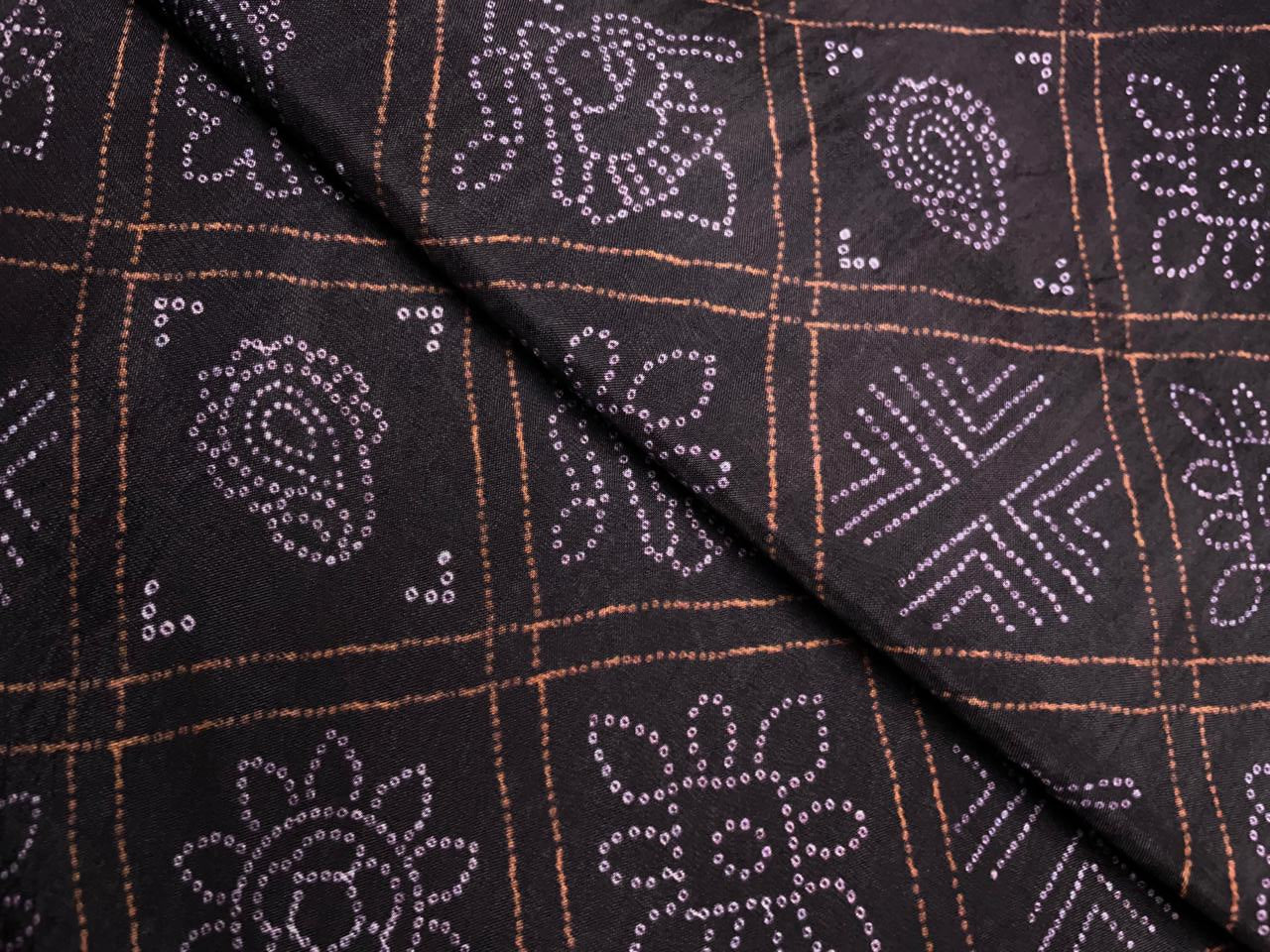 Dark Brown Geometric Habutai Silk Print 44 Kapdashop