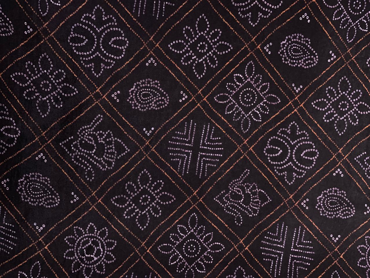 Dark Brown Geometric Habutai Silk Fabric KTEX