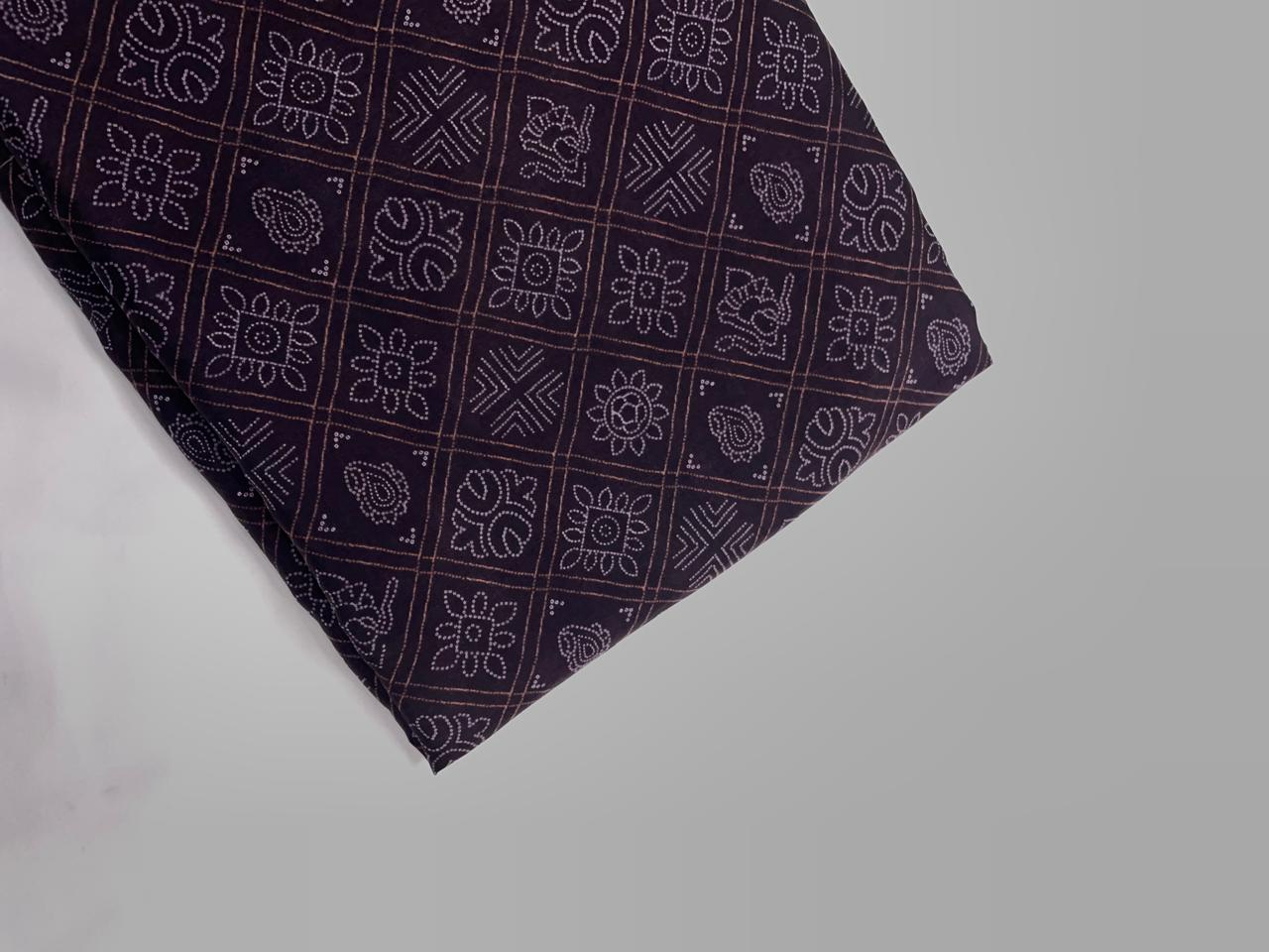 Dark Brown Geometric Habutai Silk Fabric KTEX