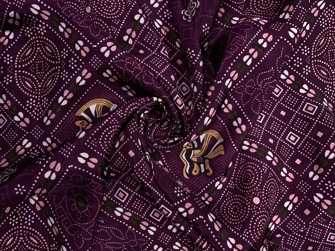 Purple Geometric Habutai Silk Print 44 Kapdashop