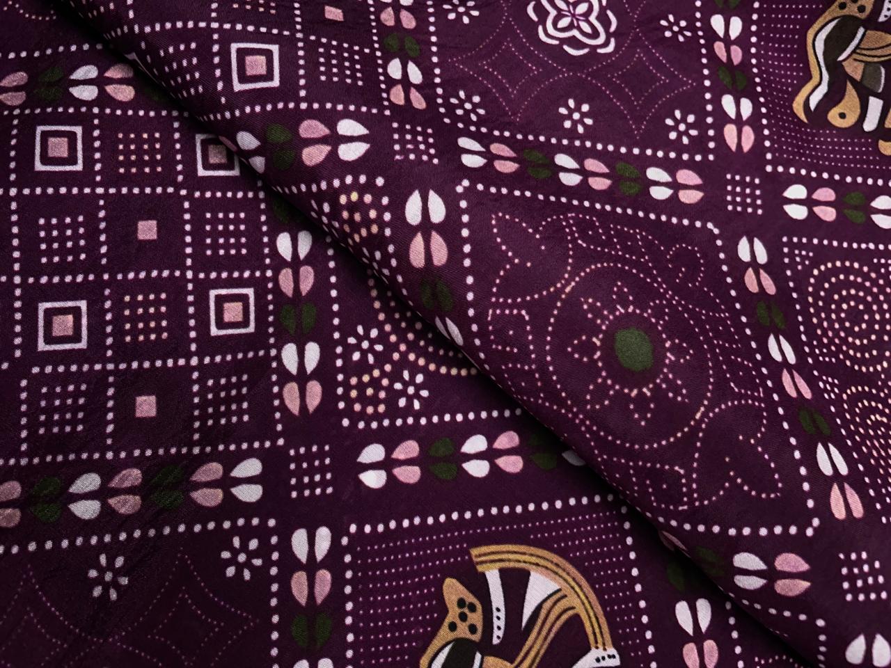 Purple Geometric Habutai Silk Print 44 Kapdashop
