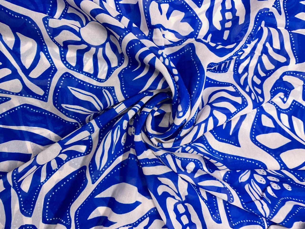 Blue White Abstract Georgette Print Kapdashop