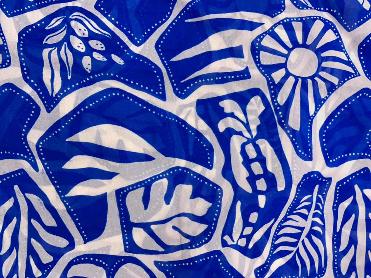 Blue & White Abstract Georgette Fabric KTEX
