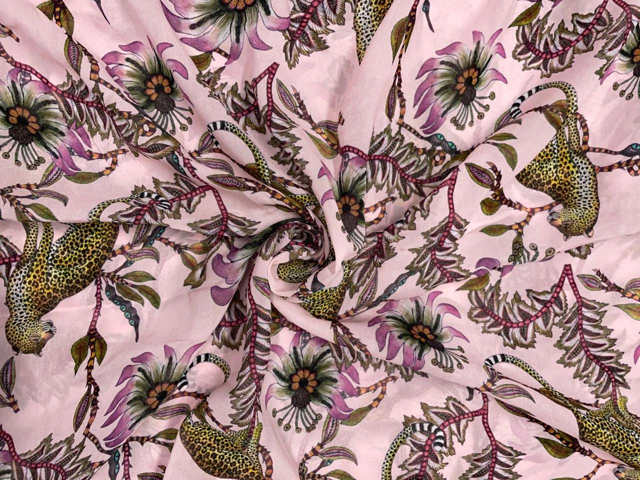 Light Pink Floral Georgette Fabric KTEX