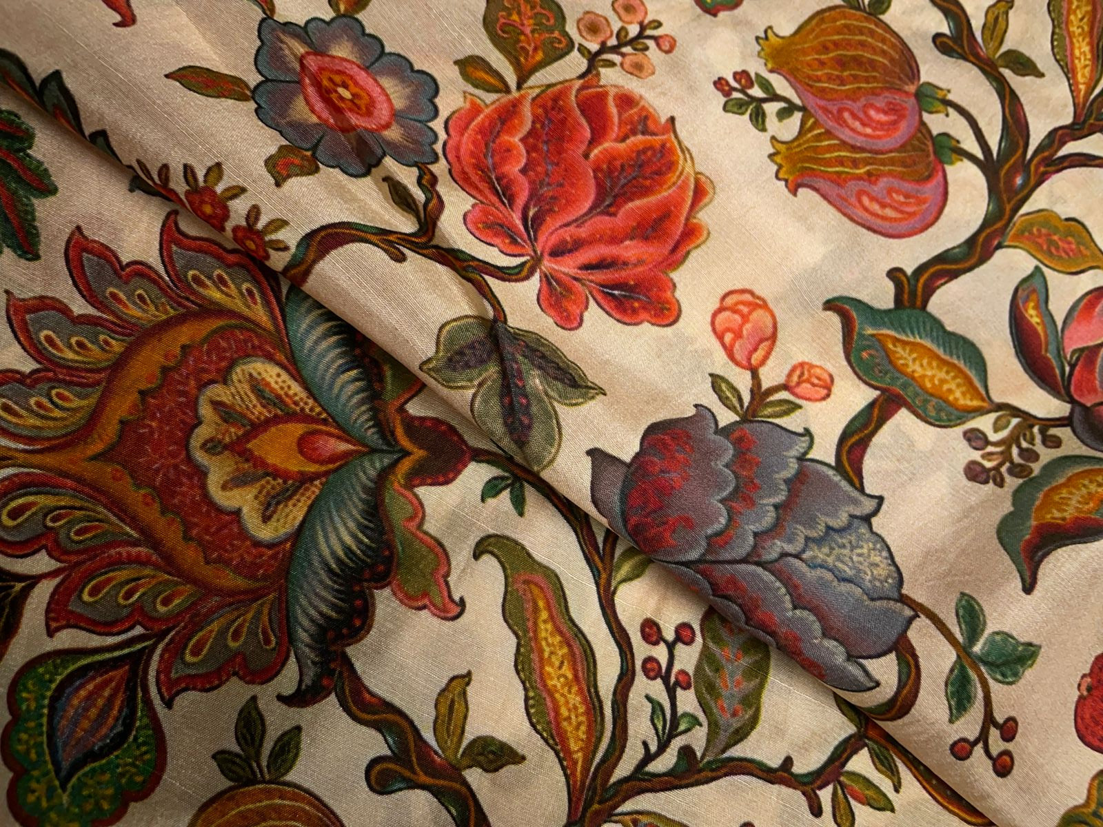 Cream Floral Pure Dupion Fabric KTEX