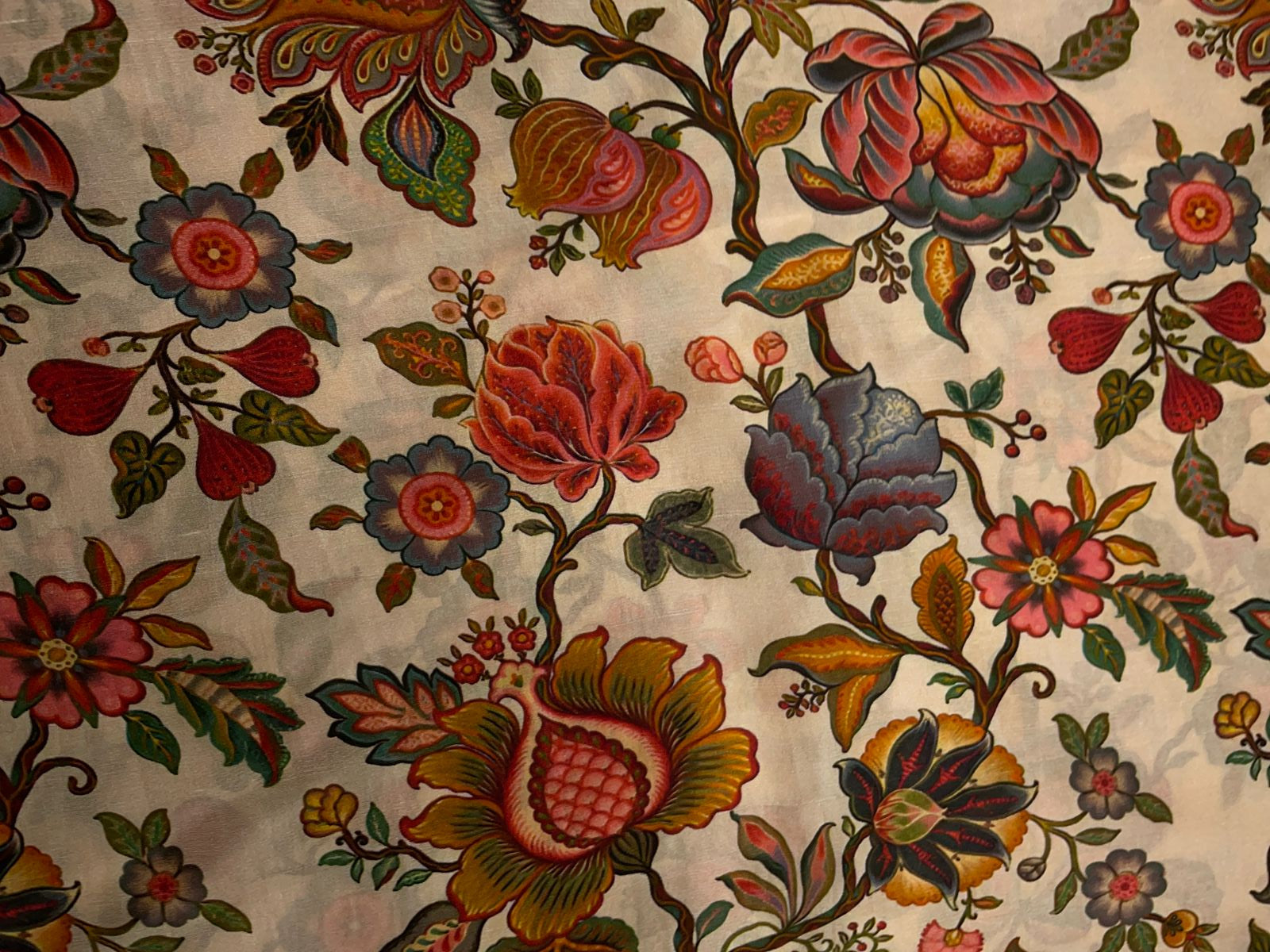 Cream Floral Pure Dupion Fabric KTEX