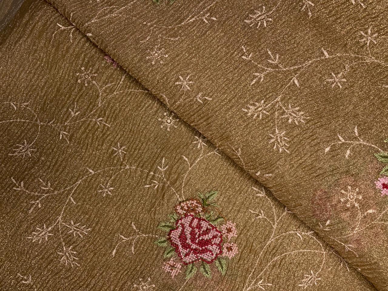 Golden Floral Crush Tissue Embroidery 44 Kapdashop