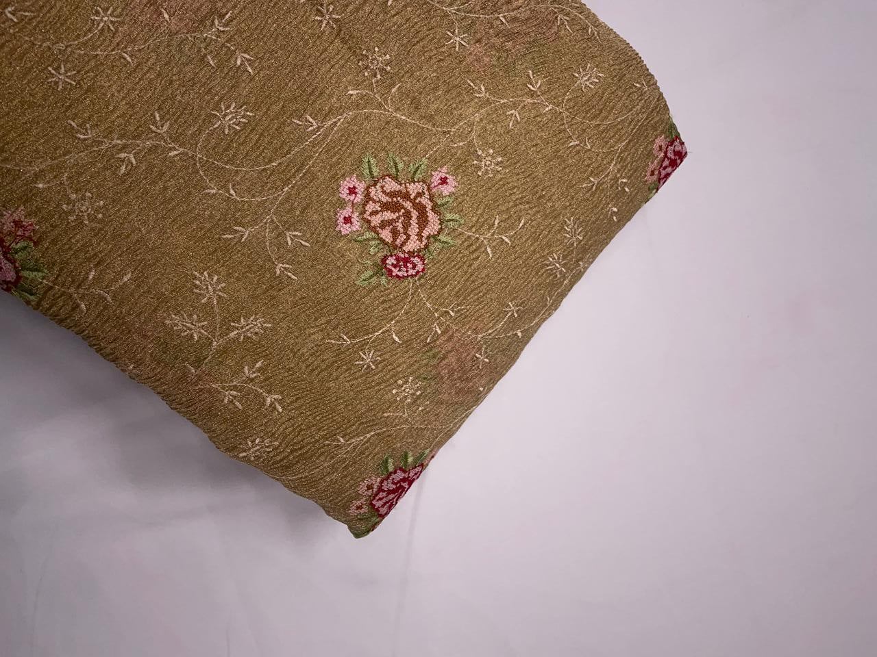 Golden Floral Crush Tissue Embroidery Fabric KTEX