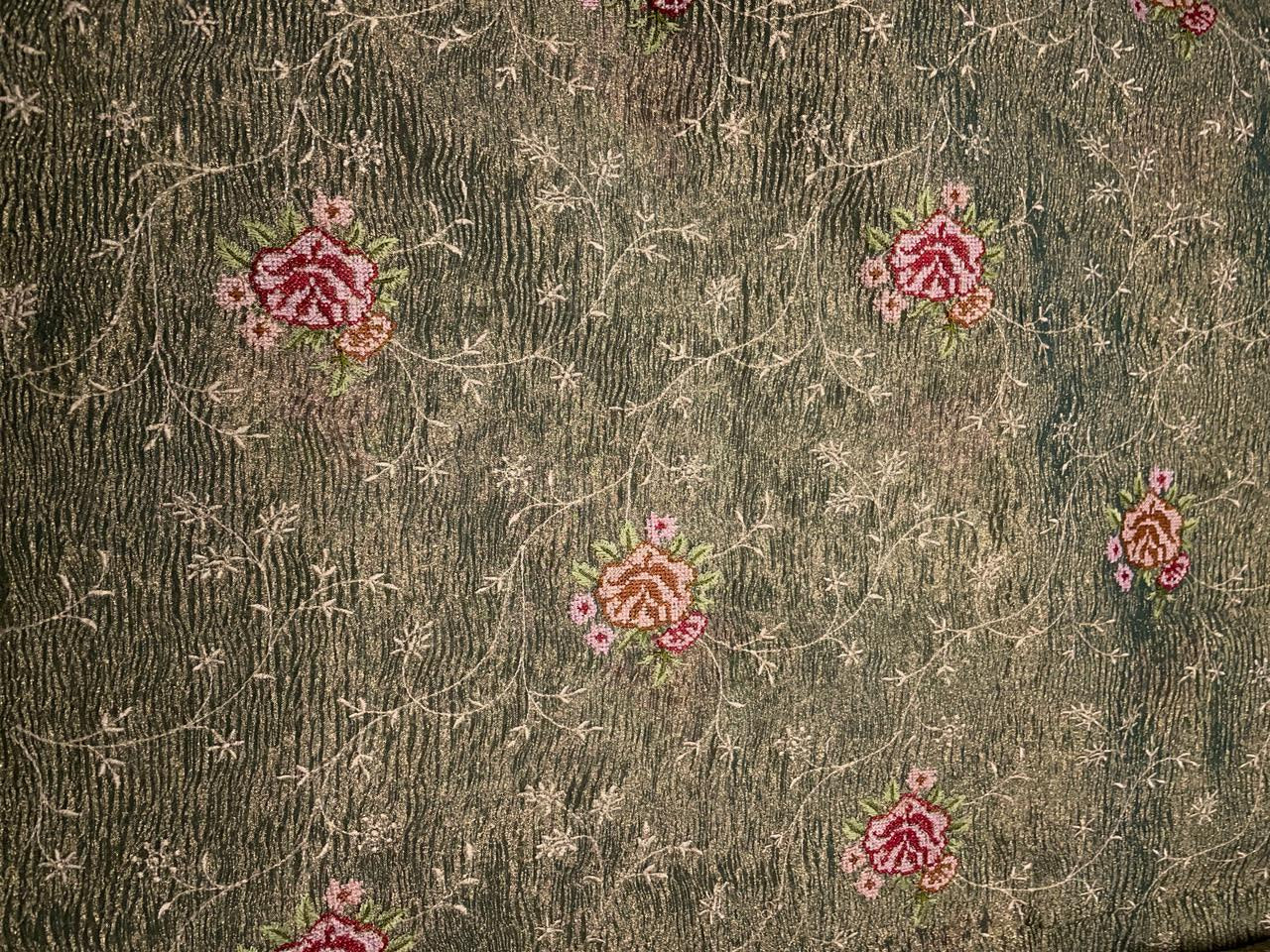 Rama Green Floral Crush Tissue Embroidery 44 Kapdashop