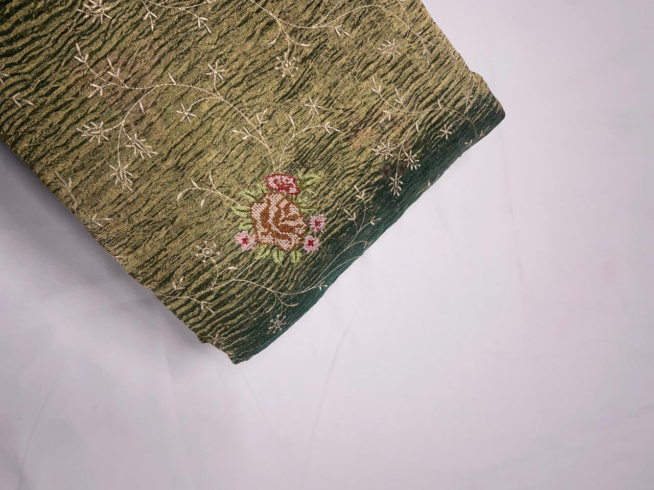 Rama Green Floral Crush Tissue Embroidery 44 Kapdashop