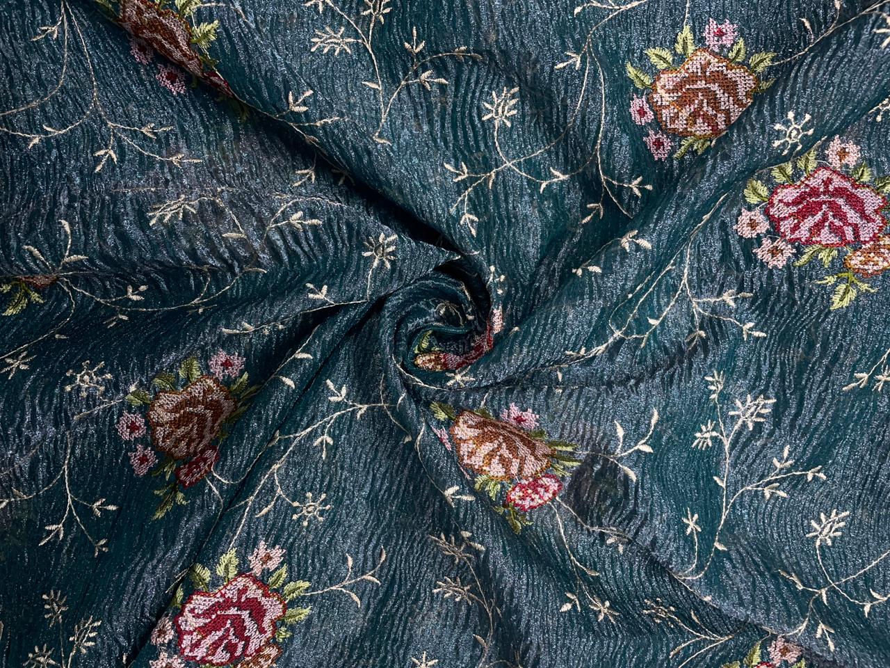 Blue Floral Crush Tissue Embroidery 44 Kapdashop