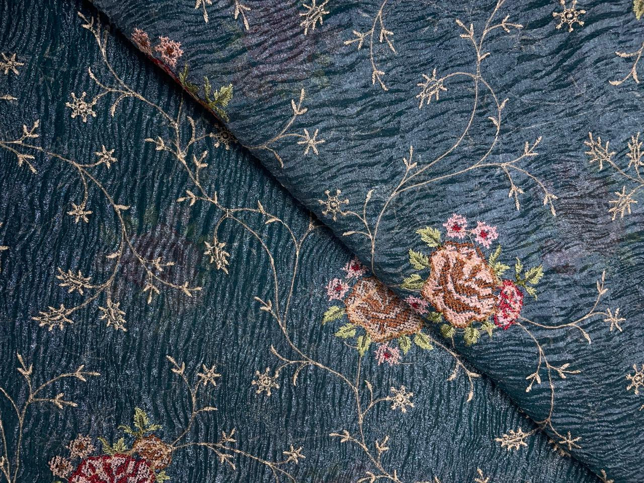 Blue Floral Crush Tissue Embroidery 44 Kapdashop