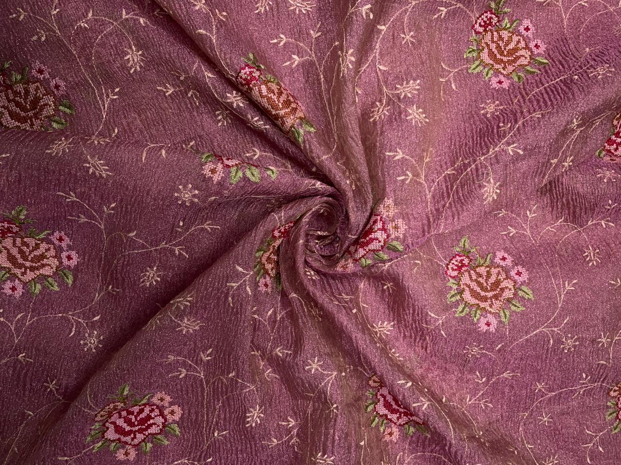 Light Pink Floral Crush Tissue Embroidery Fabric KTEX