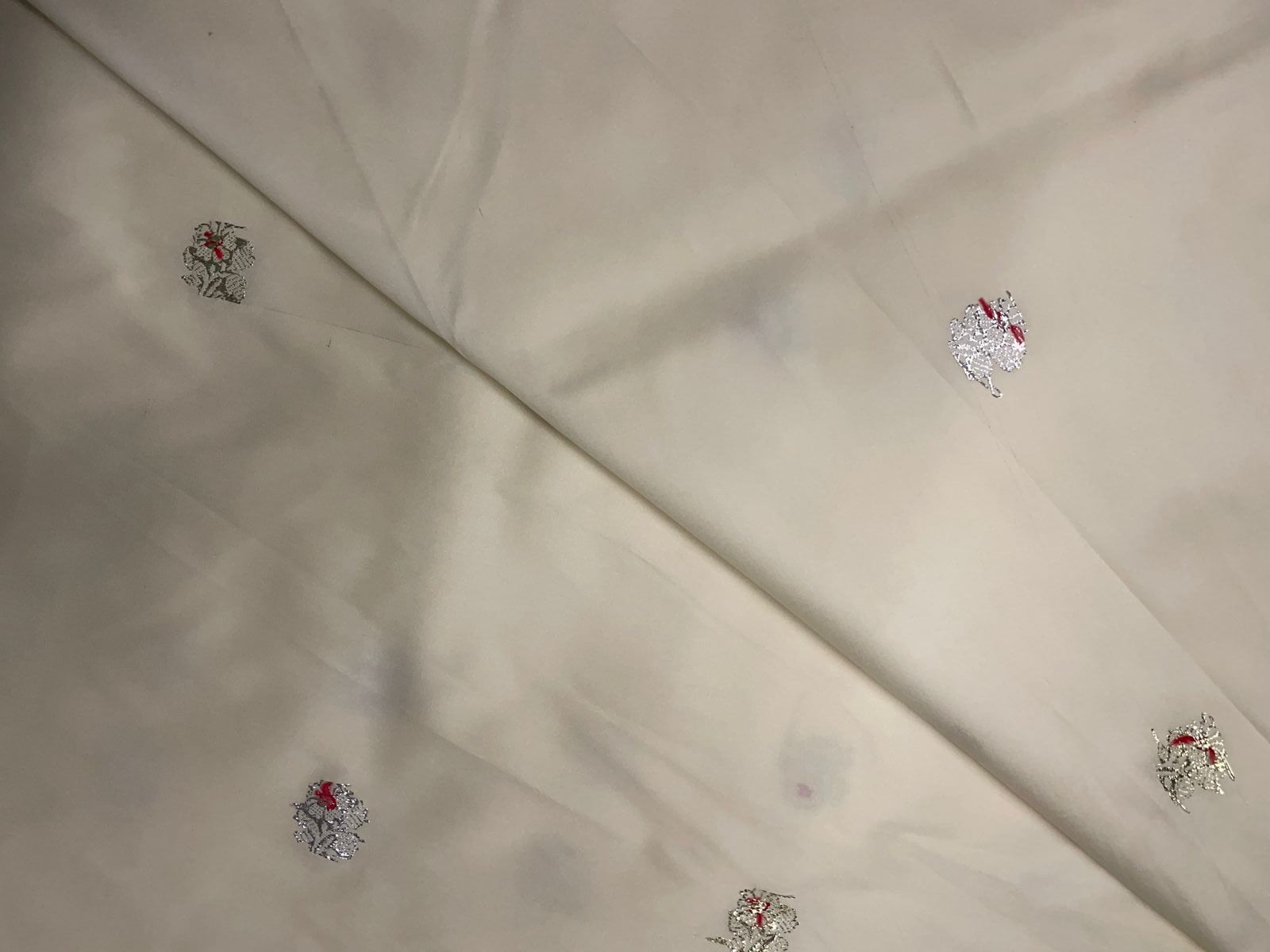 Off White Floral Tafta Boti Embroidery Fabric KTEX