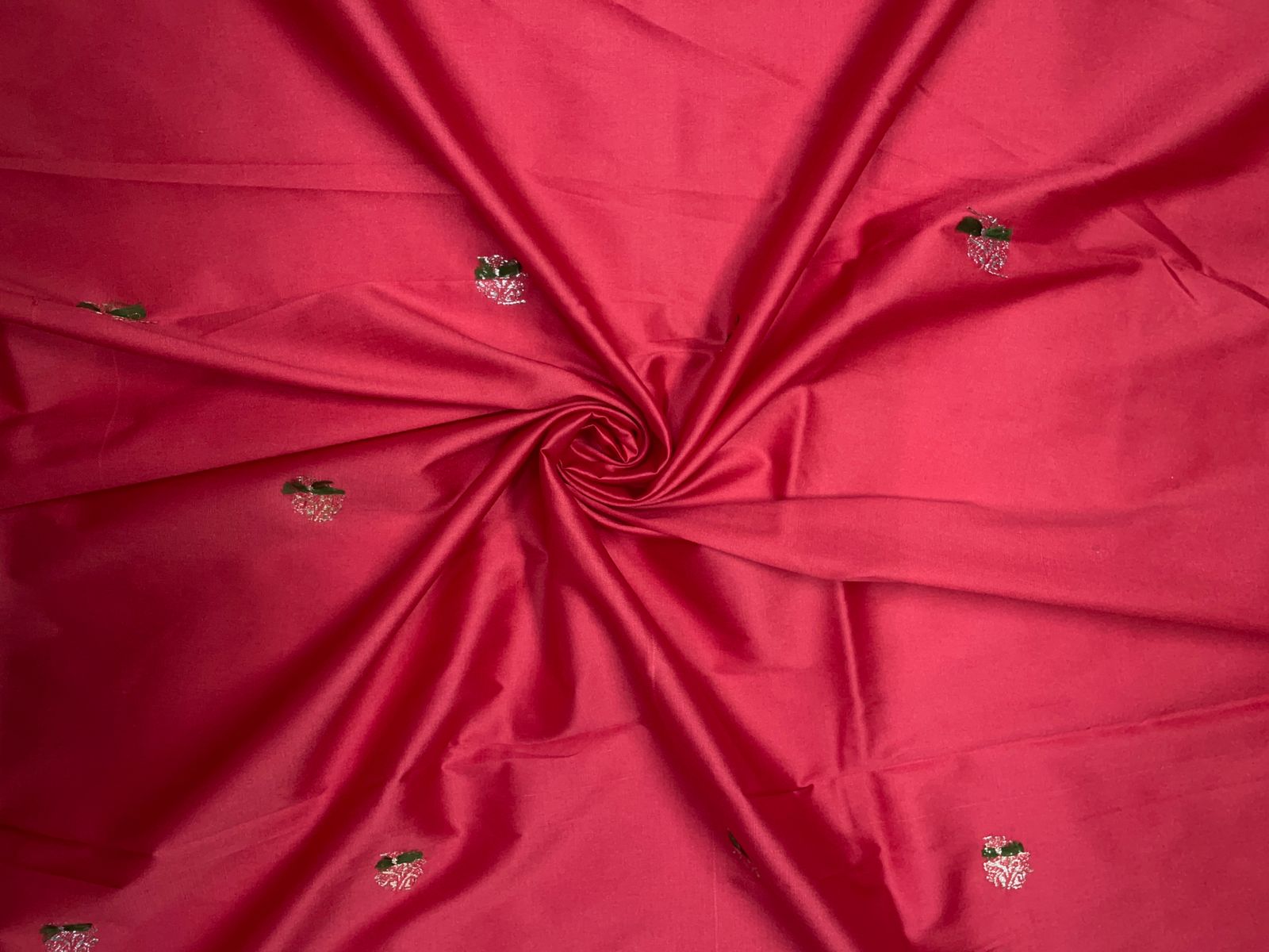 Red Floral Buti Embroidery Taffeta Silk Fabric KTEX