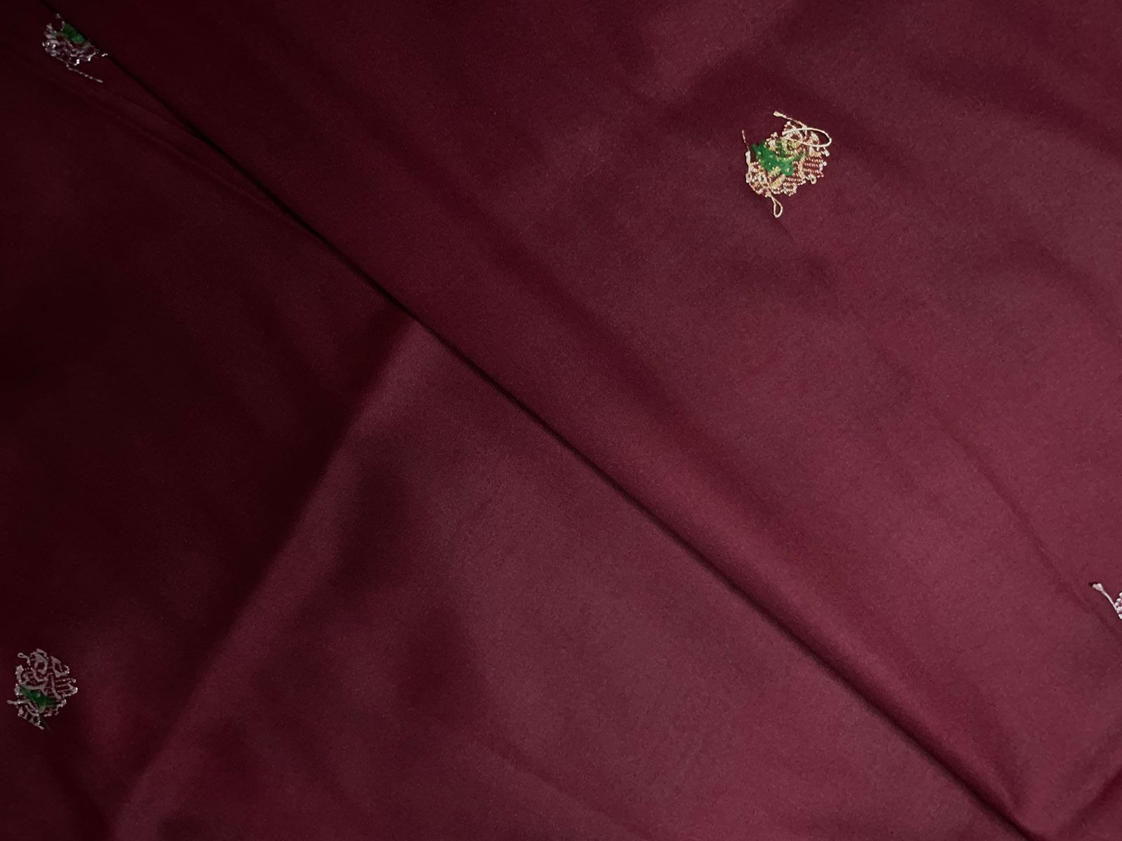 Wine Floral Buti Embroidery Taffeta Silk Fabric KTEX