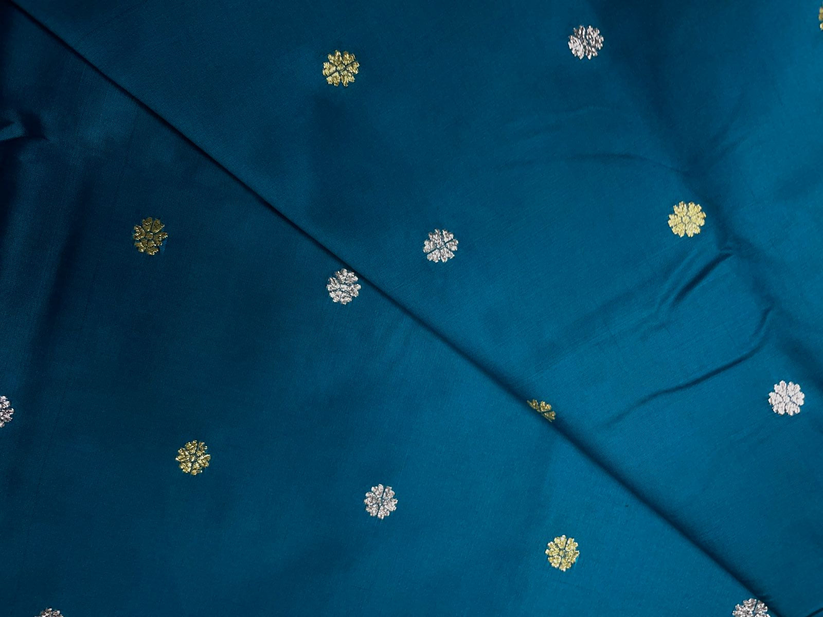 Teal Blue Floral Tafta Boti Embroidery 44 Kapdashop