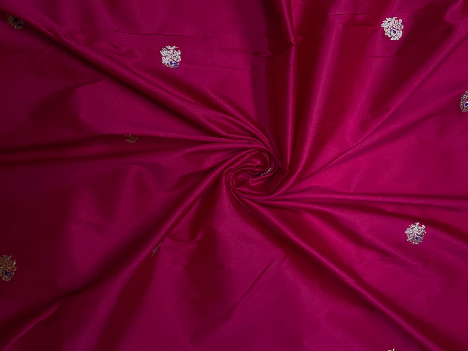Magenta Floral Buti Embroidery Taffeta Silk Fabric KTEX