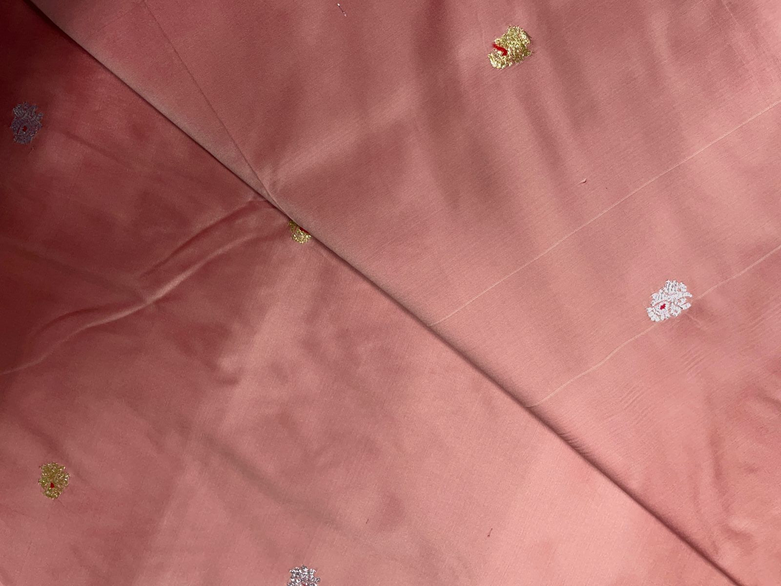 Peach Floral Buti Embroidery Taffeta Silk Fabric KTEX