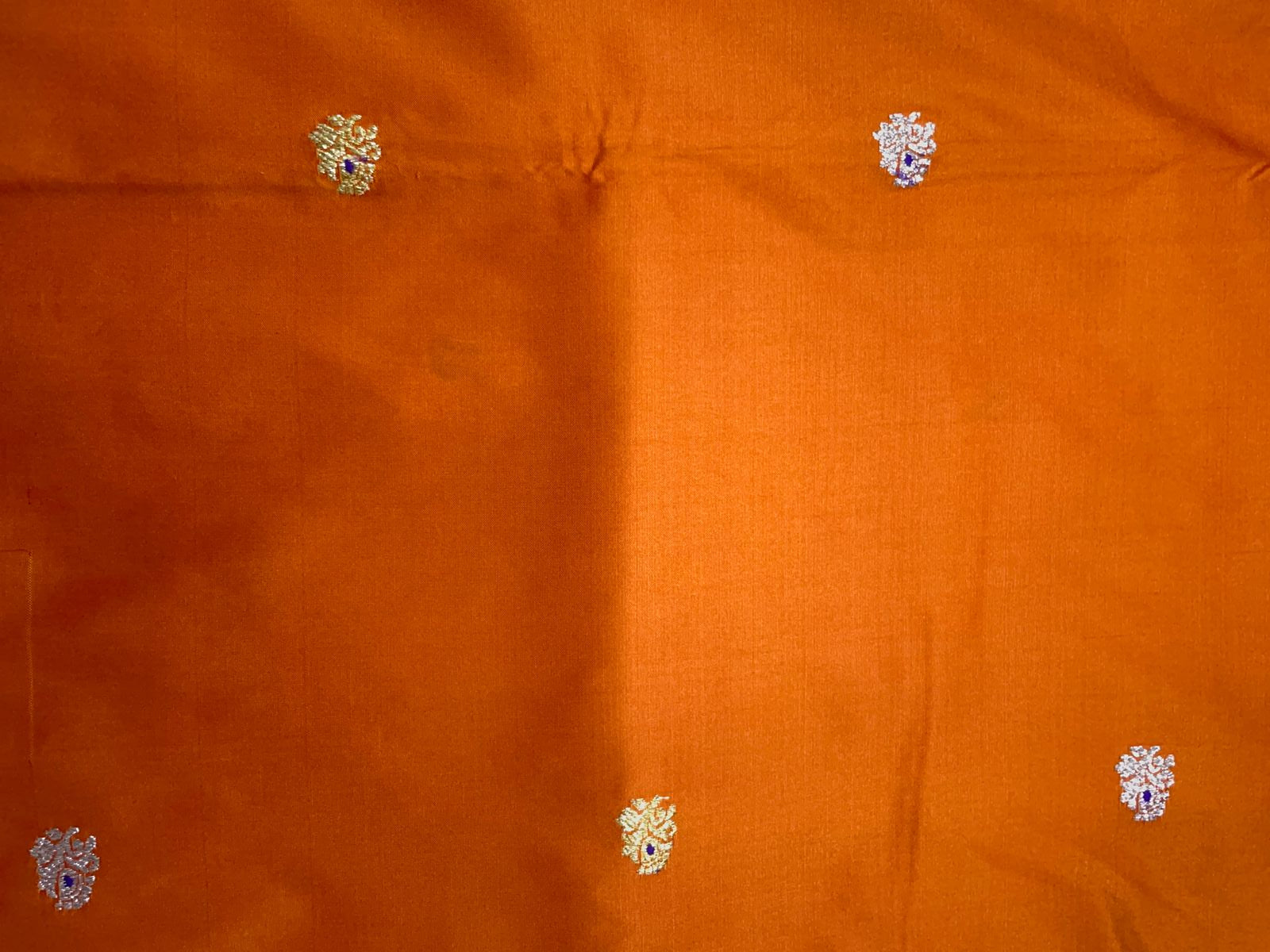 Orange Floral Buti Embroidery Taffeta Silk Fabric KTEX