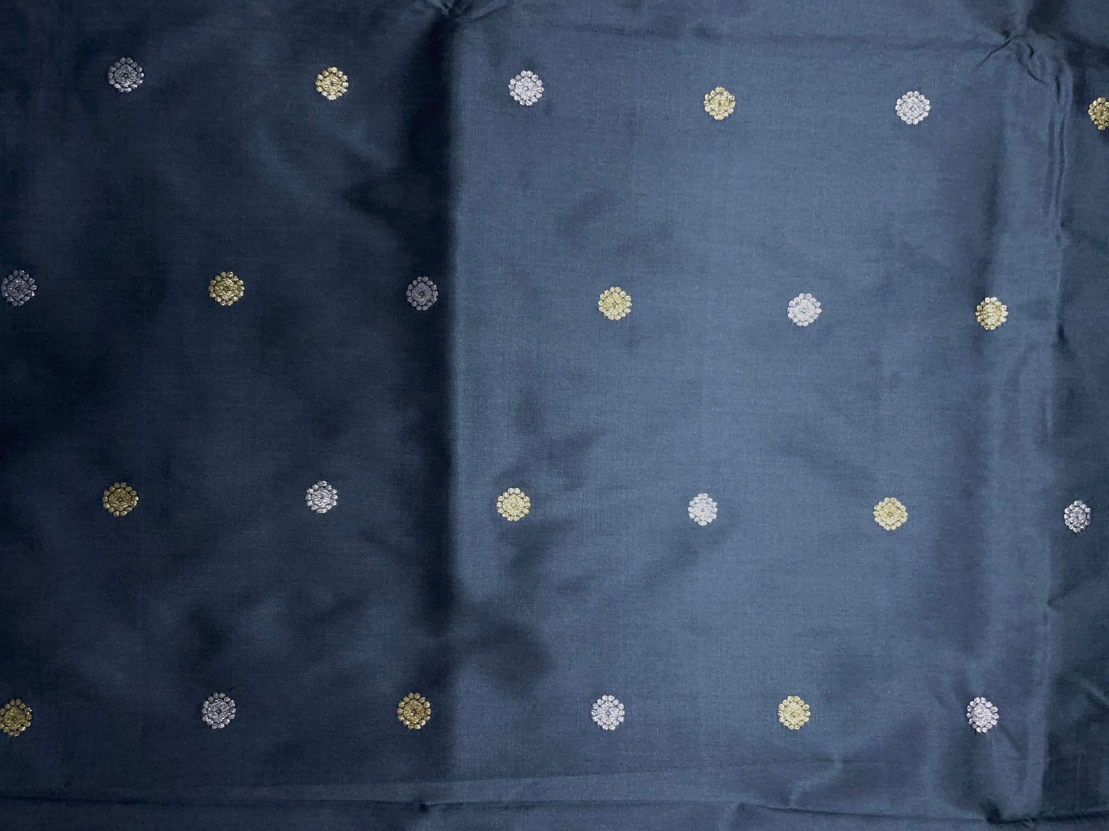 Grey Floral Buti Embroidery Taffeta Silk Fabric KTEX