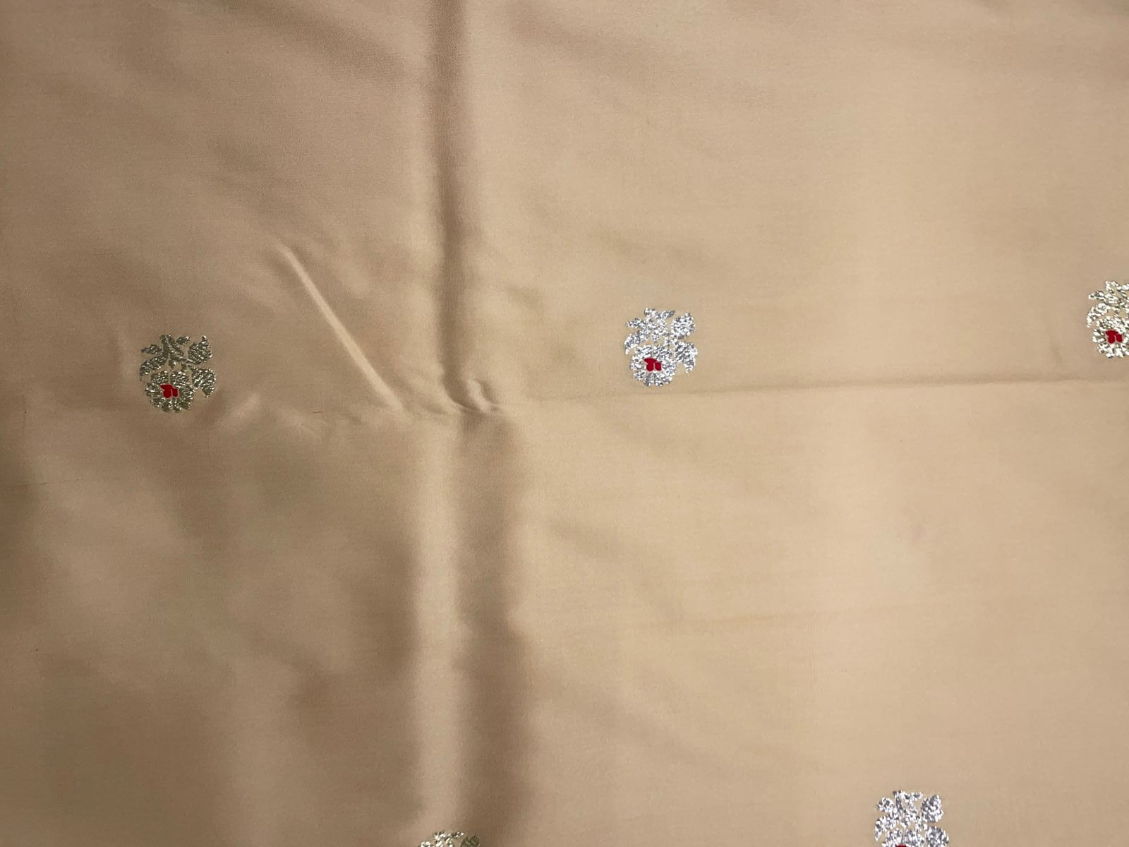 Cream Floral Buti Embroidery Taffeta Silk Fabric KTEX