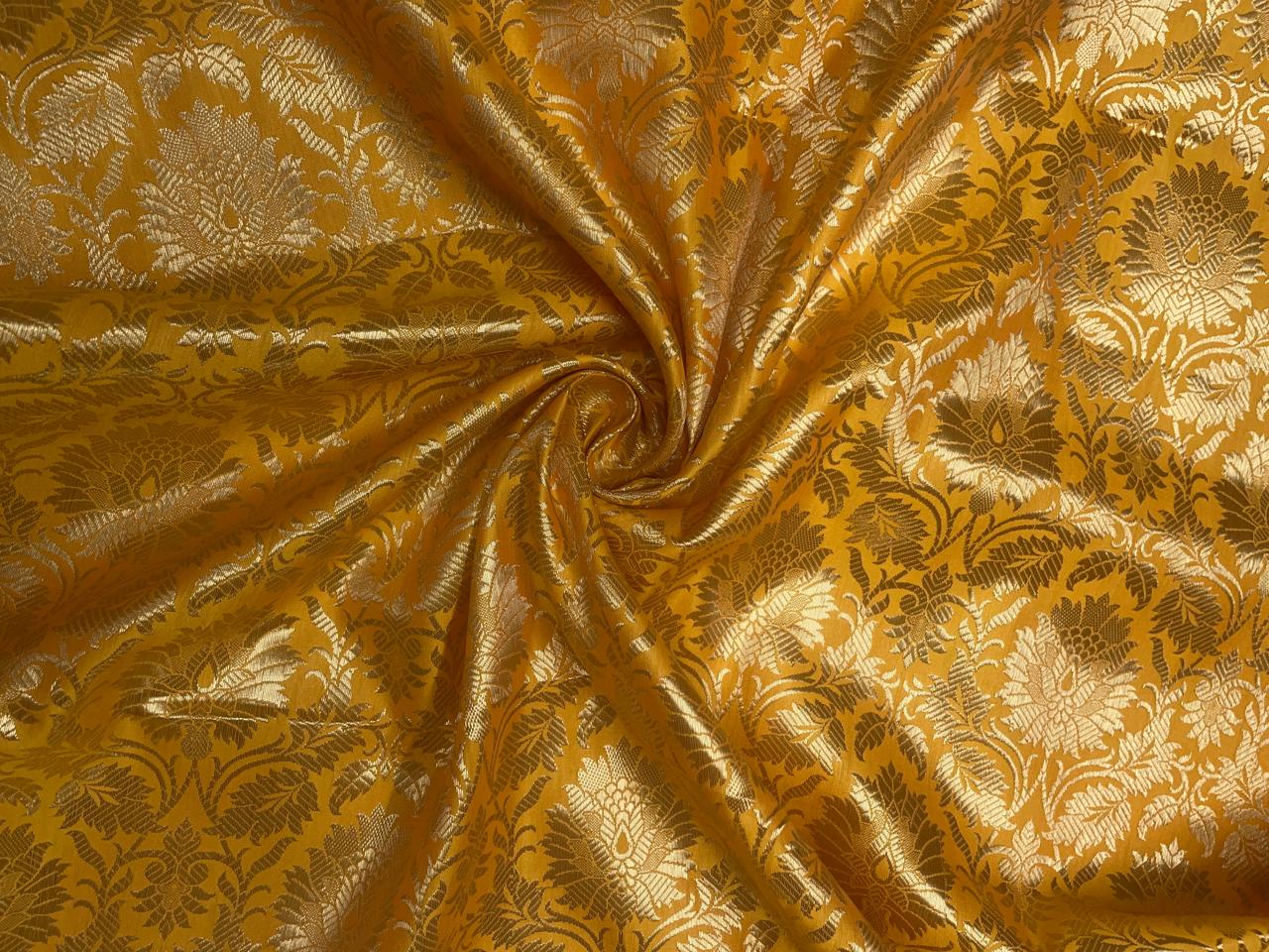 Bright Yellow Floral Semi Brocade Kapdashop