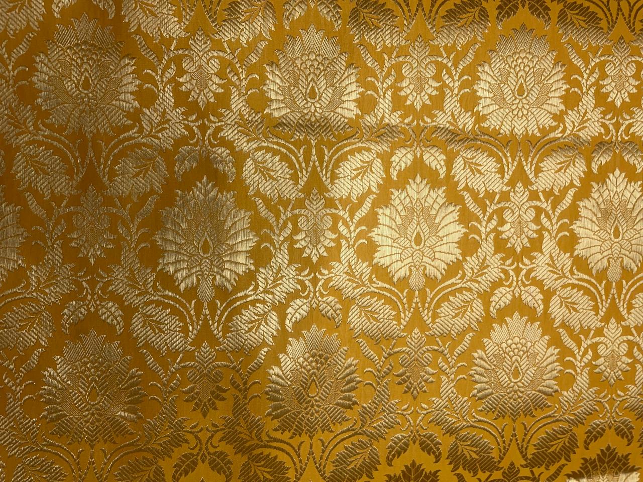 Bright Yellow Floral Semi Brocade Kapdashop