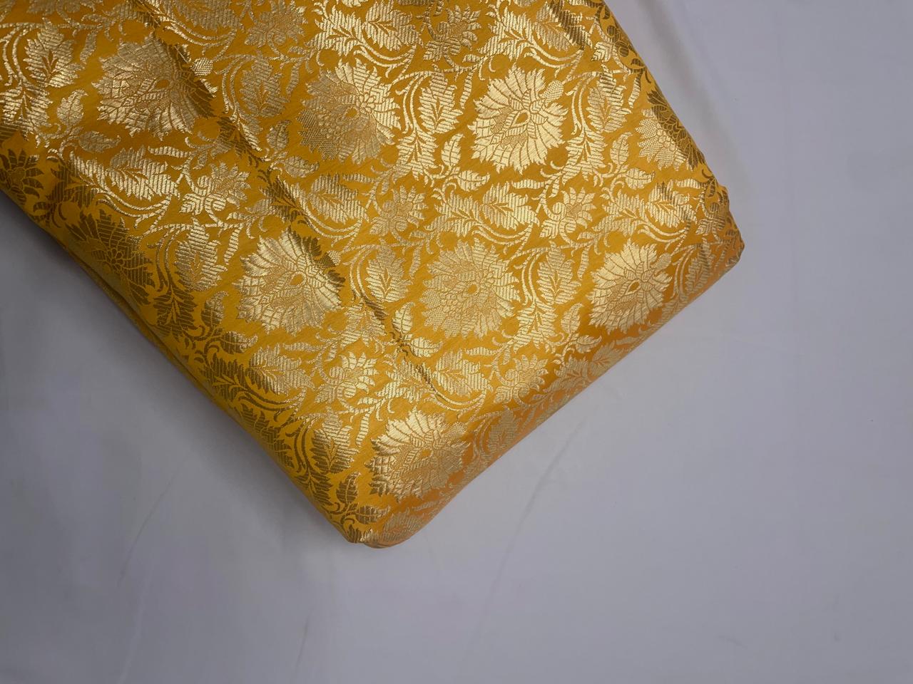 Bright Yellow Floral Semi Brocade Kapdashop