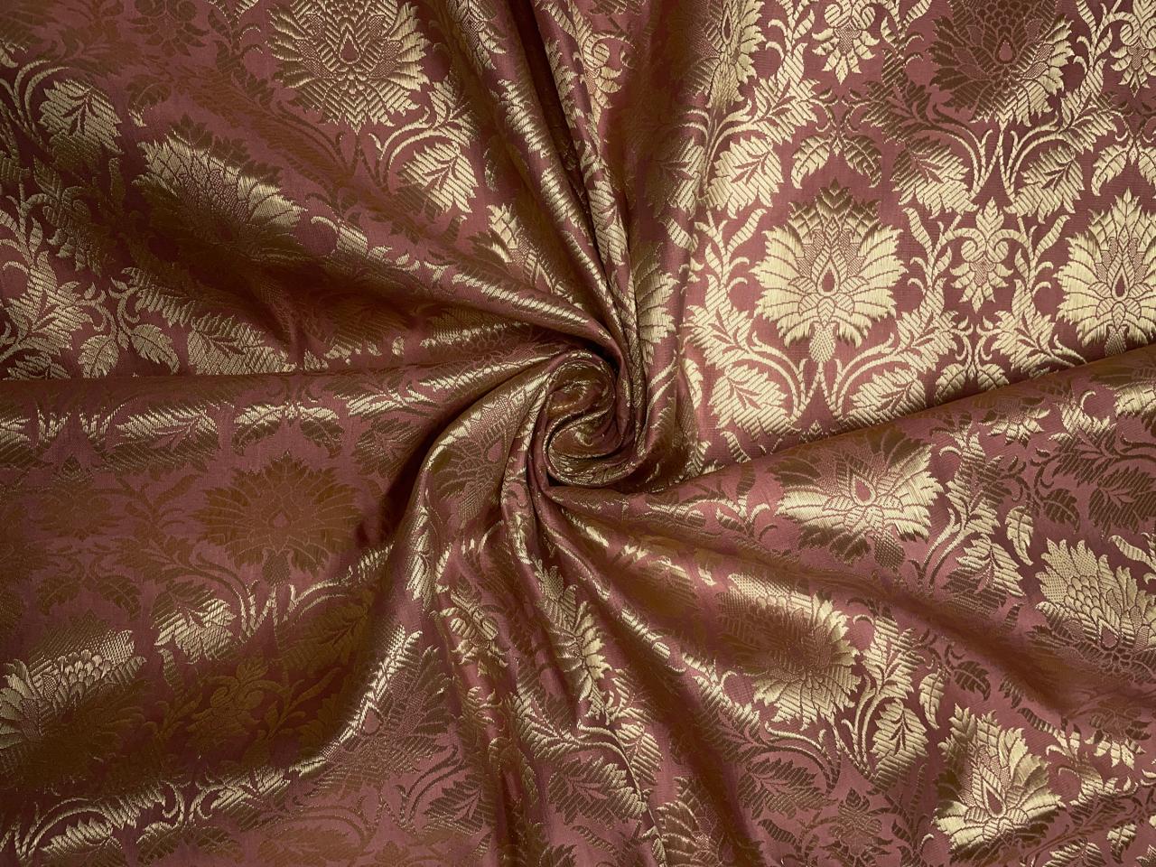 Peach Floral Banarasi Semi Brocade Fabric KTEX