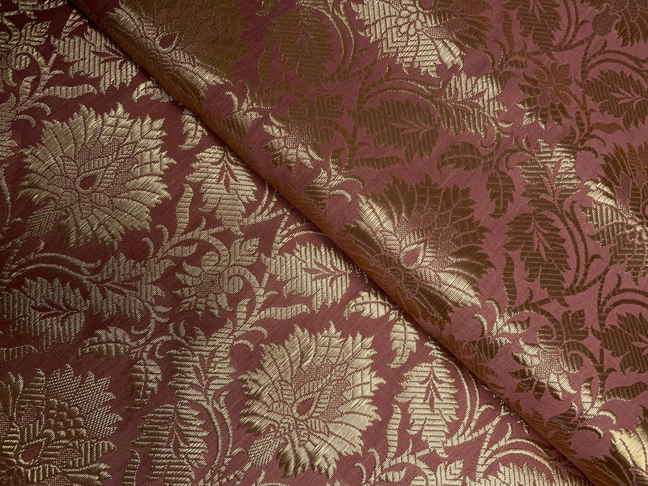 Peach Floral Semi Brocade Kapdashop