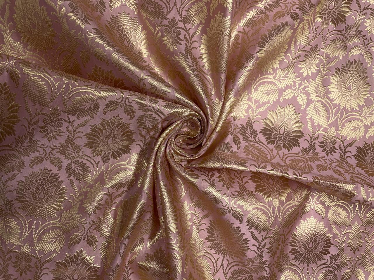 Baby Pink Floral Banarasi Semi Brocade Fabric KTEX