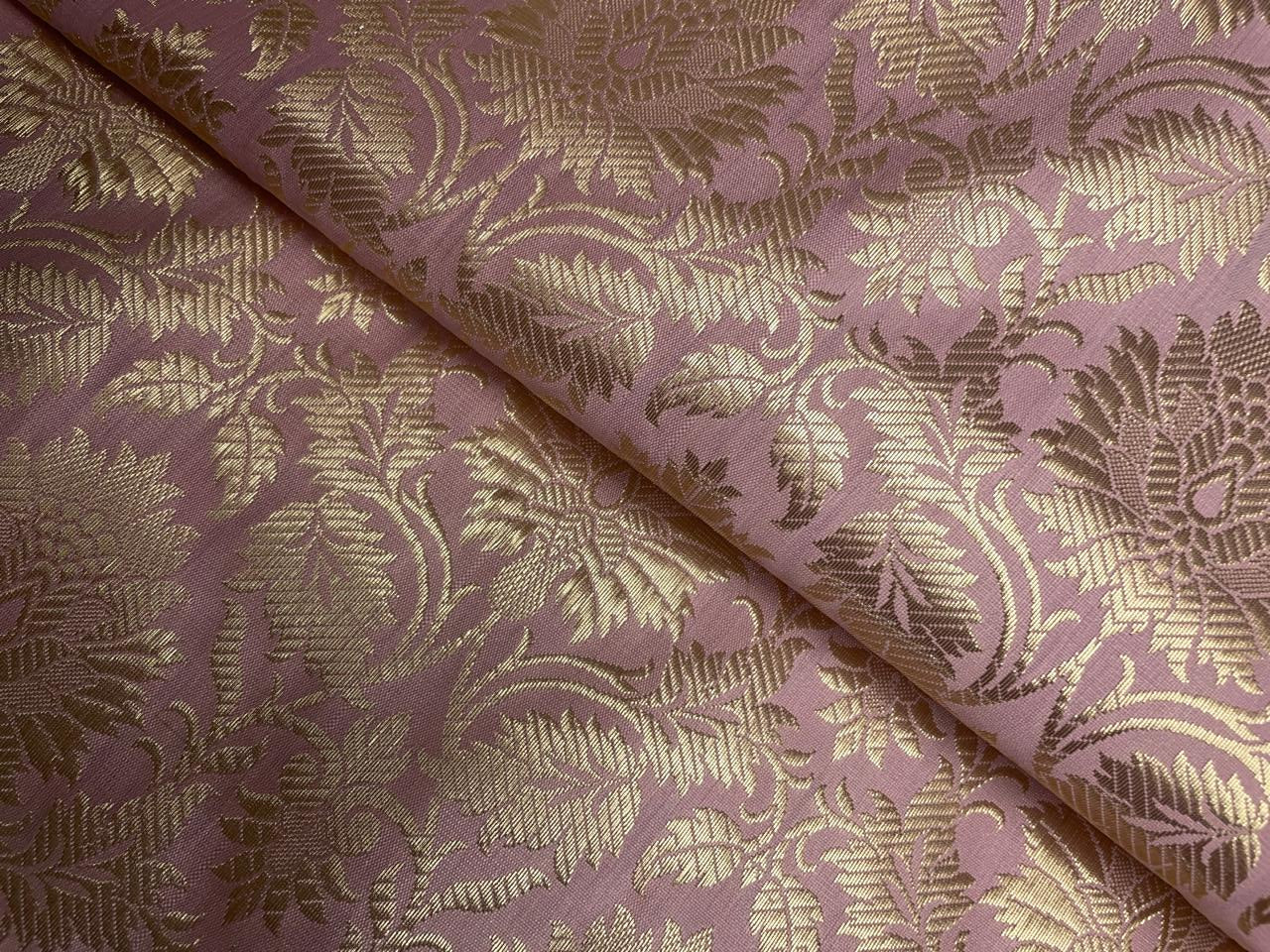 Baby Pink Floral Banarasi Semi Brocade Fabric KTEX