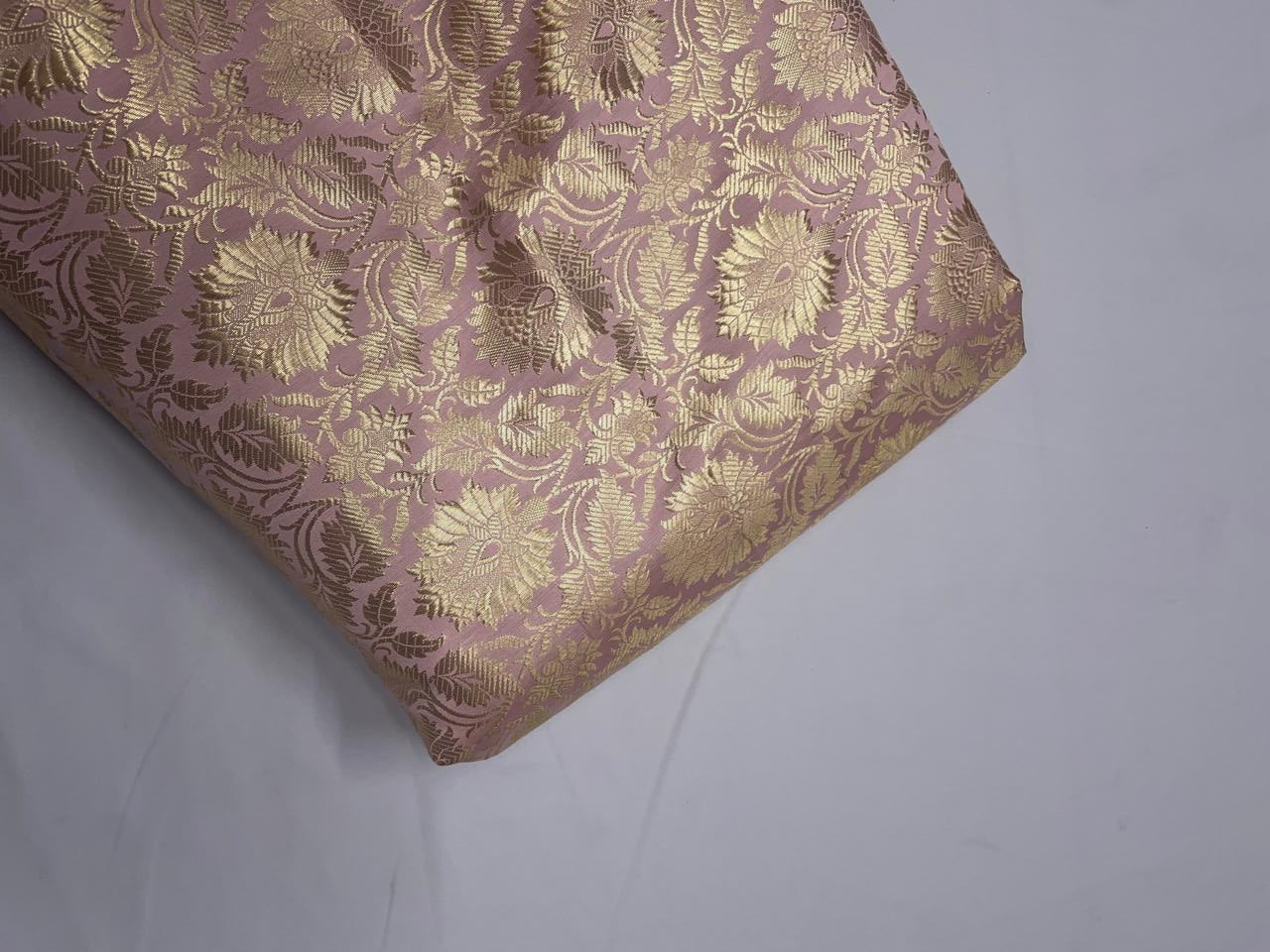 Baby Pink Floral Banarasi Semi Brocade Fabric KTEX